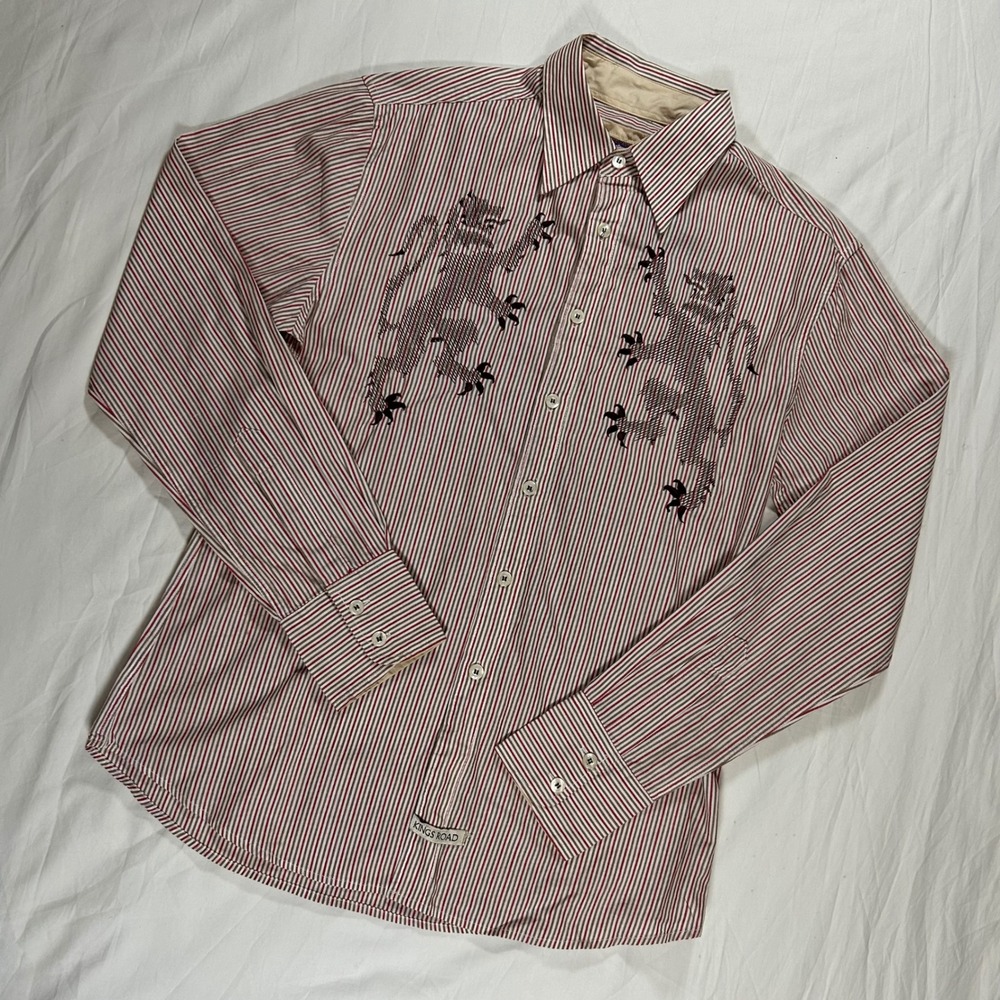 Kings Road London Button Down Shirt Mens S VTG Embroidered Lions‎ Crest Striped